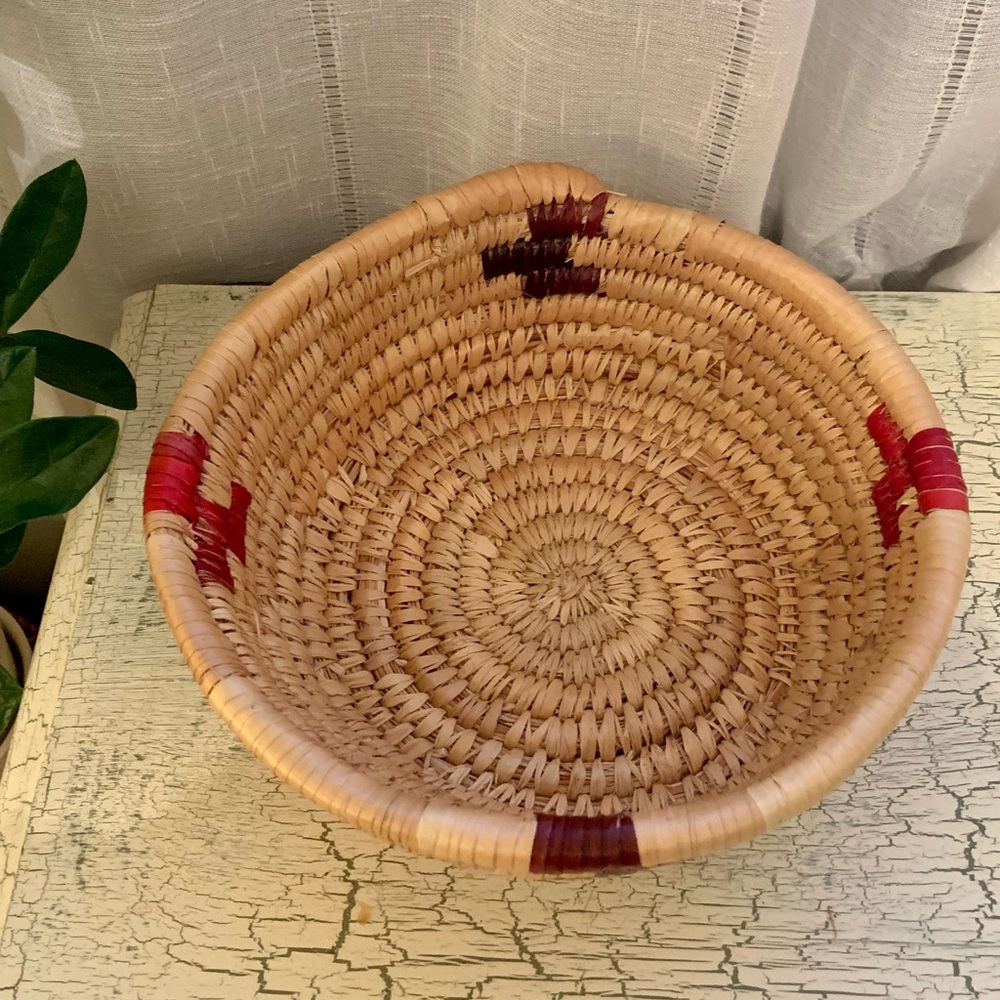 Vintage coiled grass rope basket Jungalow Tribal - Picture 3 of 7